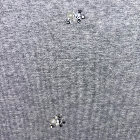 LOFT Ann Taylor Grey Sweater Top Sweatshirt‎ Jewel Pearl Sparkle Crew Neck Large - Picture 6 of 12